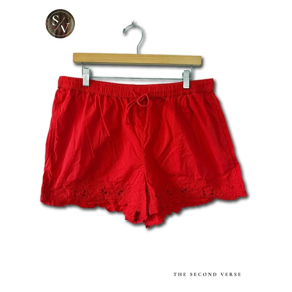 Future Collective Shorts Womens XL Eyelet Scalloped Hem Drawstring Red XL